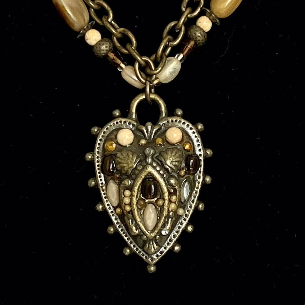 Heart Charm Necklace Antique Gold Tone Fashion Jewelry Adjustable Length 20”-22”